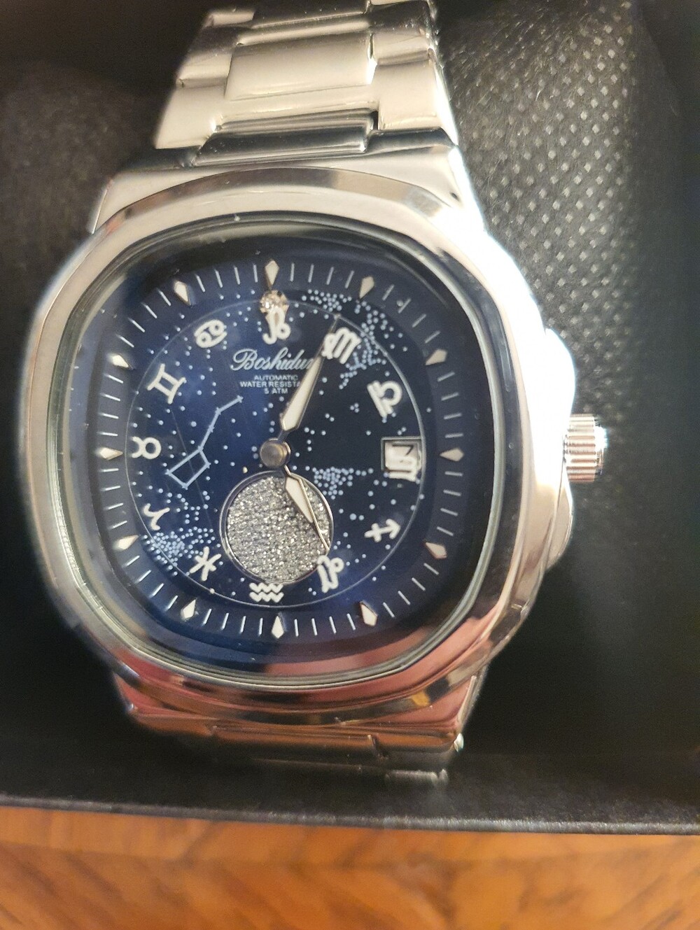 Boshidin Automatic Zodiac Astrology Silver/Blue Stainless Steel Men's Watch